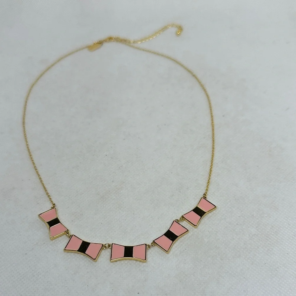 Kate Spade Pink & Gold Bow Necklace – 20” Long / 3” Extender (EUC)